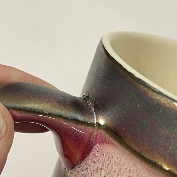 Potter’s Corner Wide‎ Mug Fire Metallic Glazed Dripped Ceramic Red, Green, Tan - Picture 14 of 15